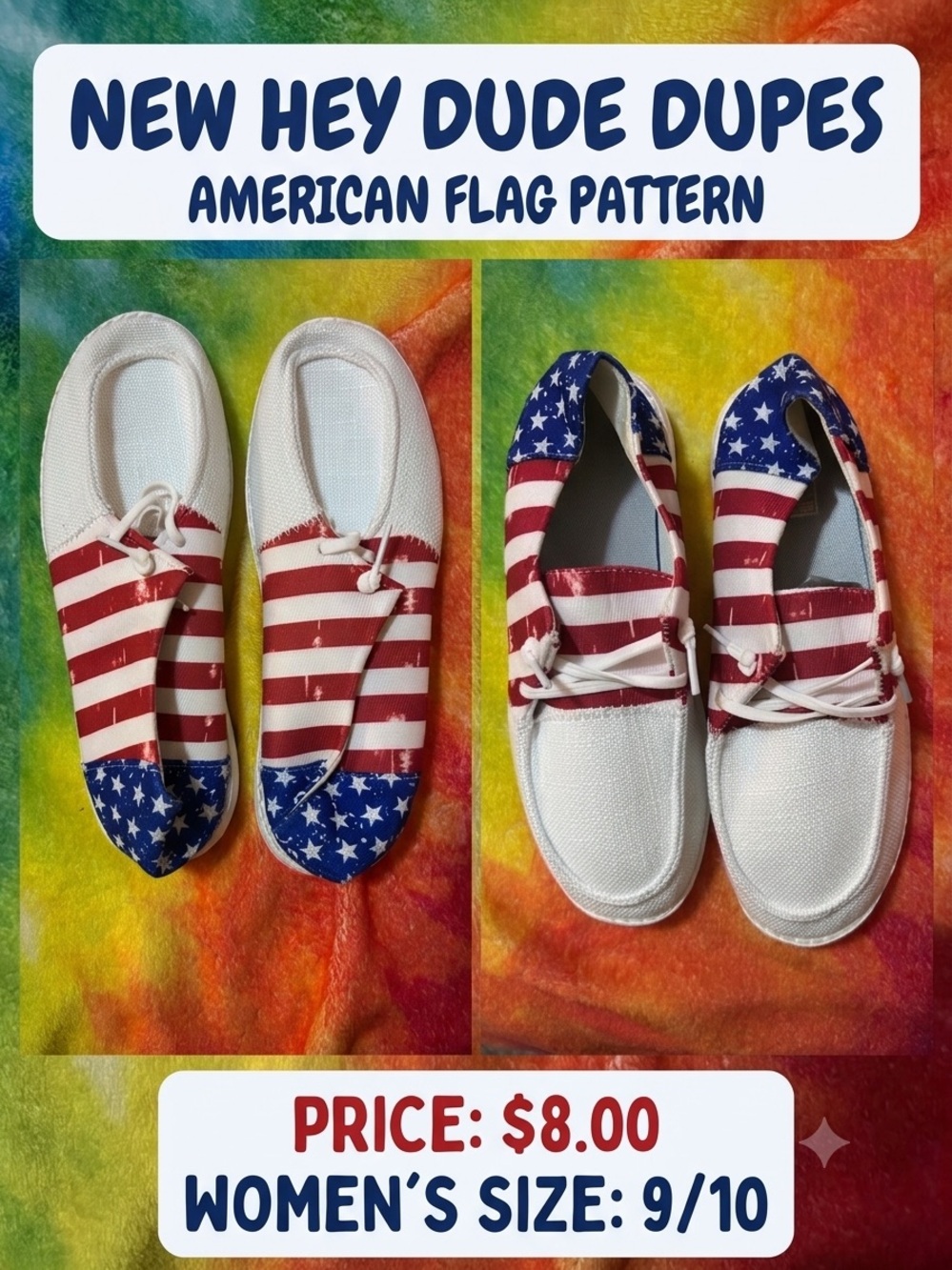 Hey Dude dupes Slip-On Sneakers in White, Red & Blue